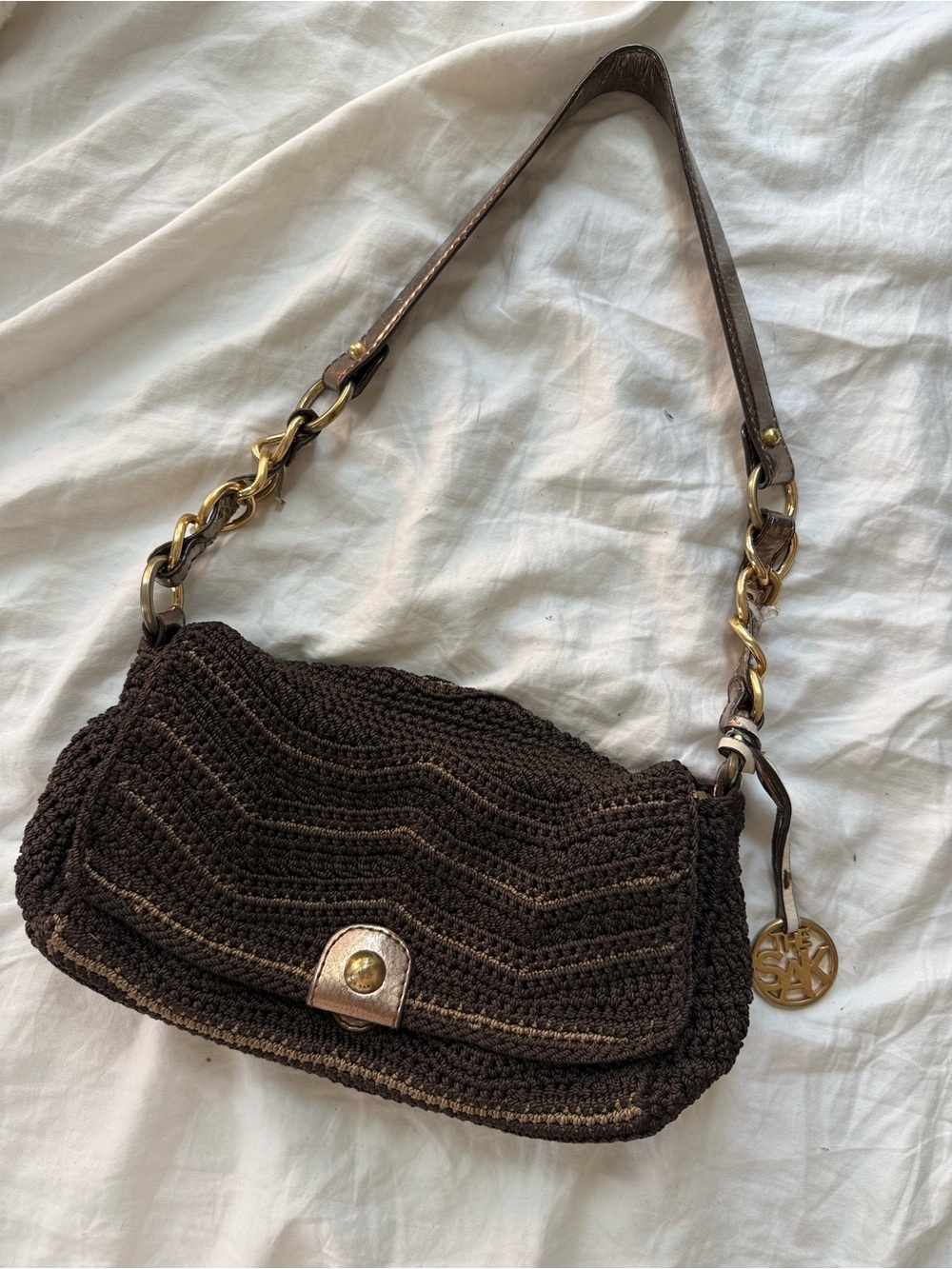 The Sak Brown Crochet Shoulder Bag with Gold Hardware - Picture 2 of 4